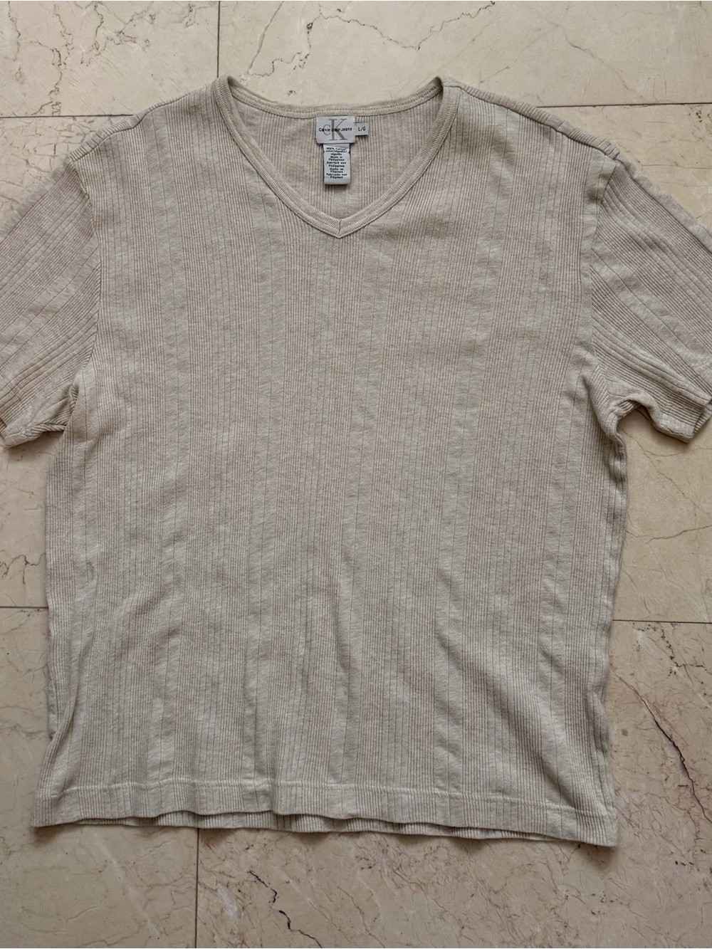 Calvin Klein Beige V‑Neck Short Sleeve Sweater